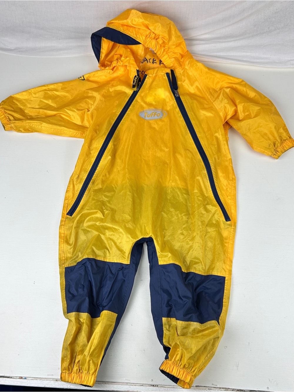 Tuffo muddy Buddy Kids Yellow and Navy Waterproof One-Piece Rain Suit 3T